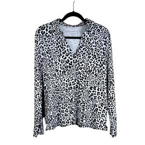 Charter Club V Neck Casual Cotton Stretch Leopard Print Long Sleeve Shirt